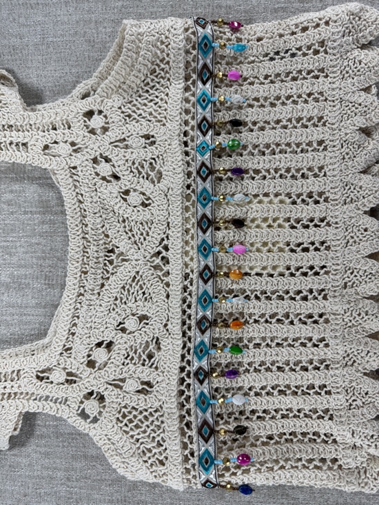 Rebellion Again Crochet Boho Crop Top NWT - Beaded Fringe Festival Tank - Picture 11 of 11